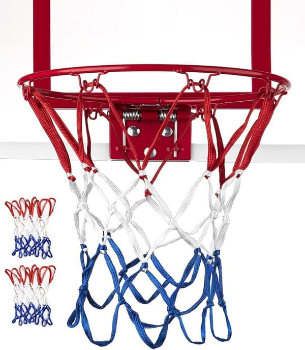 2 stk. basketballnet, erstatningsnet til indendørs og udendørs sport, vævede trefarvede net