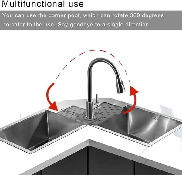Splash Guard and Soap Sponge Holder, Splash-Proof Water Absorbing Dish Drying Mat for Kitchen Counter with Self-Draining Design (Grey)