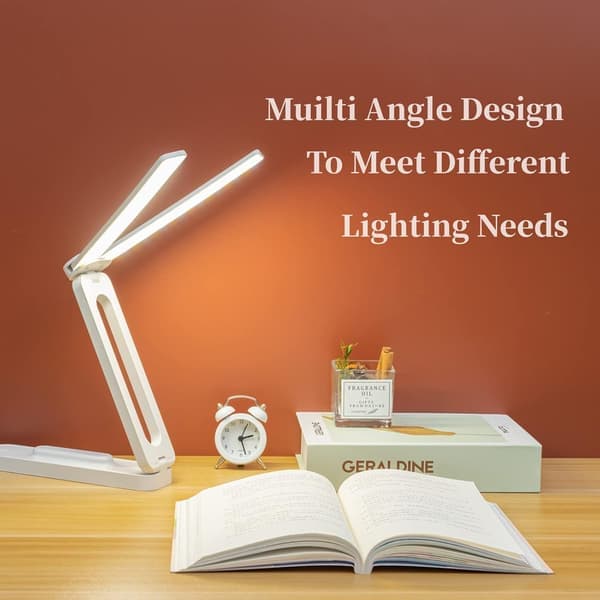 Double-headed Desk Lamp with Wide Lighting Area, Mini Lamp, Rechargeable Foldable Portable Desk Lamp with USB-C Cable, for Travel, Blue.