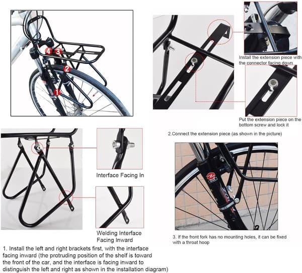 Cykelbagagebærer til front, 15 kg kapacitet, Mountain Cargo Rack, Stål, Sort