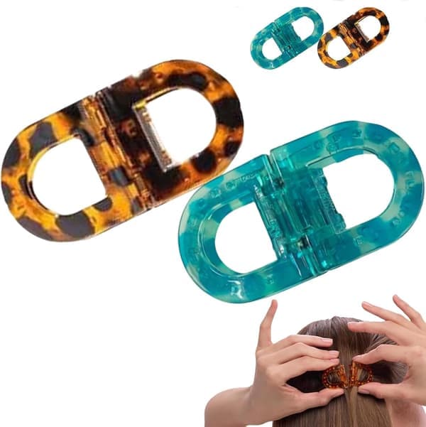 Set med 2 magnetiska hårklämmor – Halkfria magnetiska hårklämmor – Sömlös 2-i-1-design för kvinnor – Hårstylingaccessoar (Leopard & Blå)