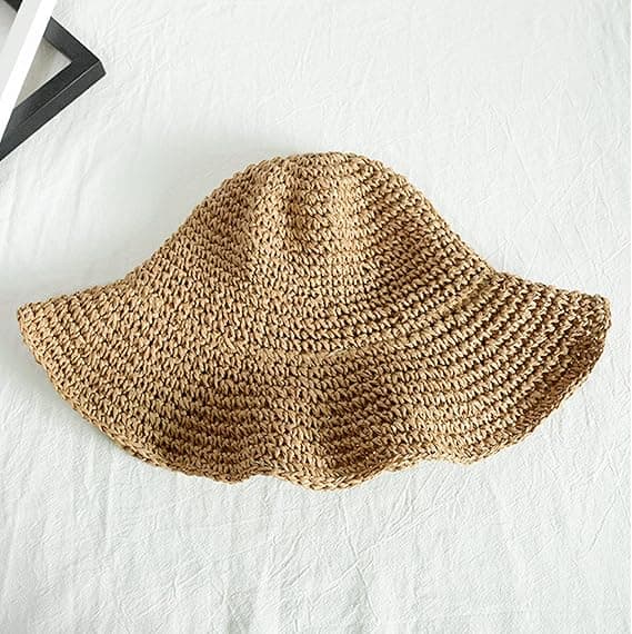 Dame foldbar stråhat, foldbar bred stråhat - Sommer og strand, Dame solhat til sommer 57-59 cm brun