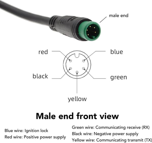 E-cykelcomputer - Cykel speedometer - LCD-skærm - 24V/36V/48V - Vandtæt 5-bens stik - ABS-materiale - Sort