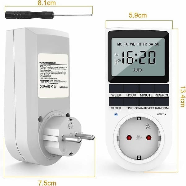 Timer til stikkontakt, 24/7 2200W Digital Timer til Stikkontakt Tilfældig Tilstand Tyverisikring til Hvidevarer Energieffektiv