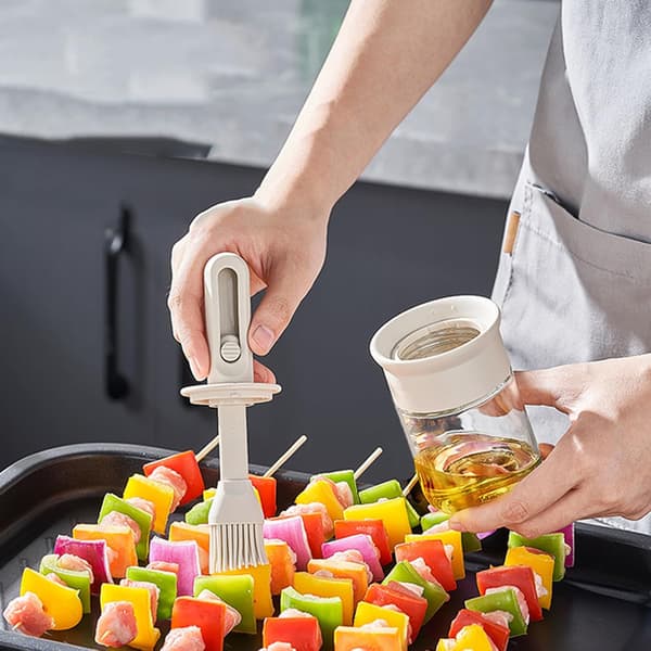 2 st oljedispenser med borste, köksoljeborste, 2-i-1 oljedispenserflaska silikonpensel för matlagning vinägersås BBQ-grillstekning