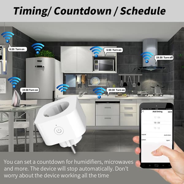 Homekit Smart Plug-stikkontakt fungerer med Apple Homekit, Siri stemmestyring, timerfunktion, EU, 16A