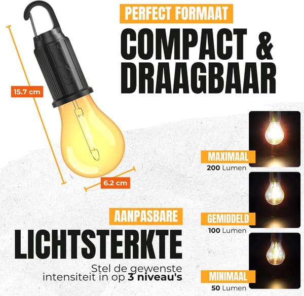 Campinglamper (sæt med 2) – Nødlys – 3 tilstande – Campinglanterner – Genopladelige campinglamper – Teltlamper
