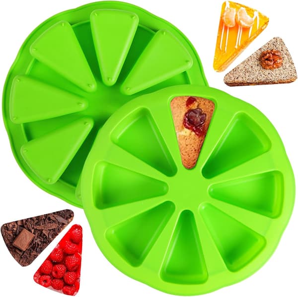 Triangulær kakeform i silikon, 8-hulroms non-stick scones-form, pizza slice-form, maisbrød, brownies, muffins, grønn, 2-delt sett