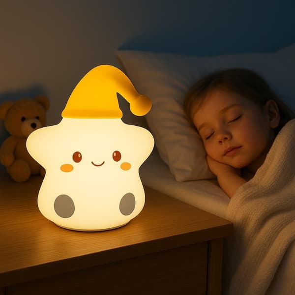 Multifunksjonell LED-lampe for innendørs/utendørs bruk – Søt, myk stjerne i flat design, 3 moduser, USB-oppladbar