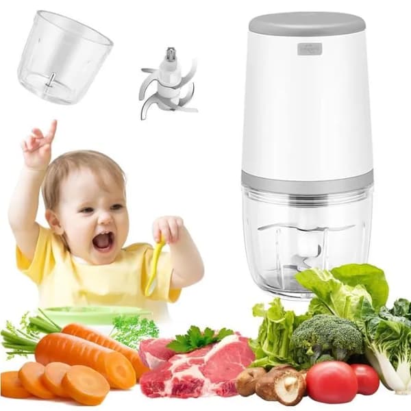 Miniblender til babyer, Minimadprocessor, 300 ml babyblender, Mini elektrisk hakker, Minimadprocessor med USB-opladning