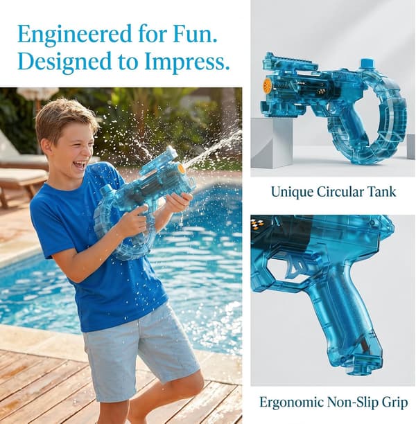 Elektrisk vattenpistol för barn, LED-eldseffekt, 8-10m räckvidd, 2-pack blå – Pool strand trädgårdsleksak för åldrarna 3+
