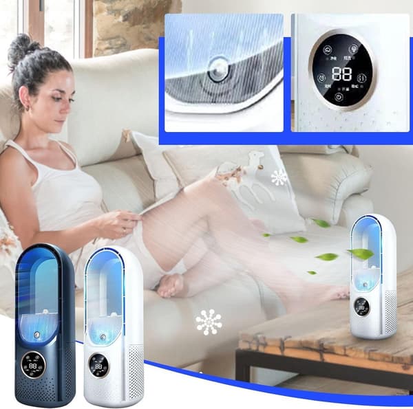 Bladeless fläkt 6-hastighets timer, USB multifunktion med LED-display, tyst bärbar för sovrum kök kontor – vit