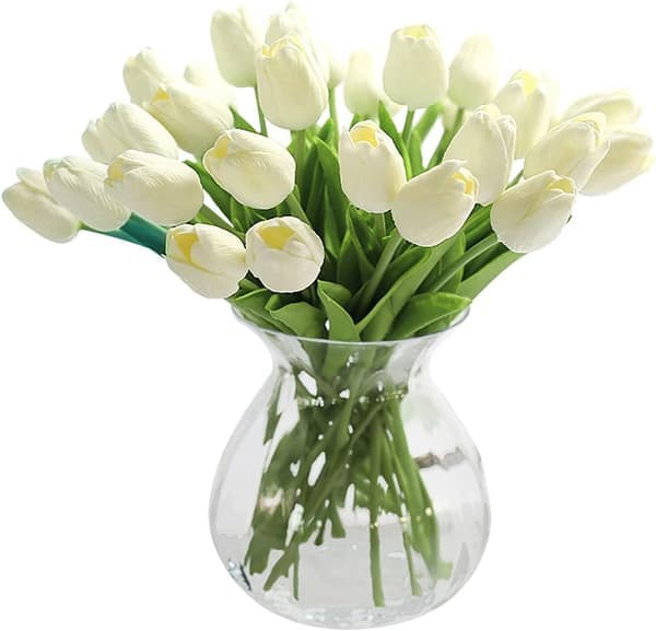 20 kunstige latex tulipaner, hvide, velegnede til bryllupper, havepynt til hjemmet.