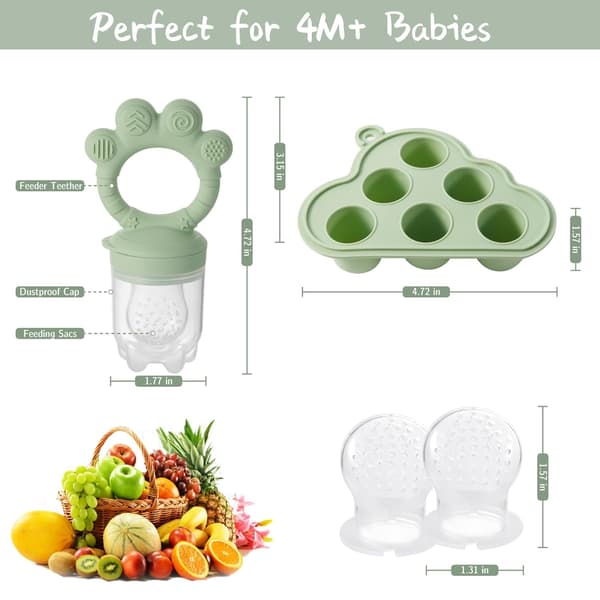 Babyfrugtføder med ispindeform, velegnet til babyer i alderen 3-12 måneder, en bidelegetøjsgave til babyer (grøn).