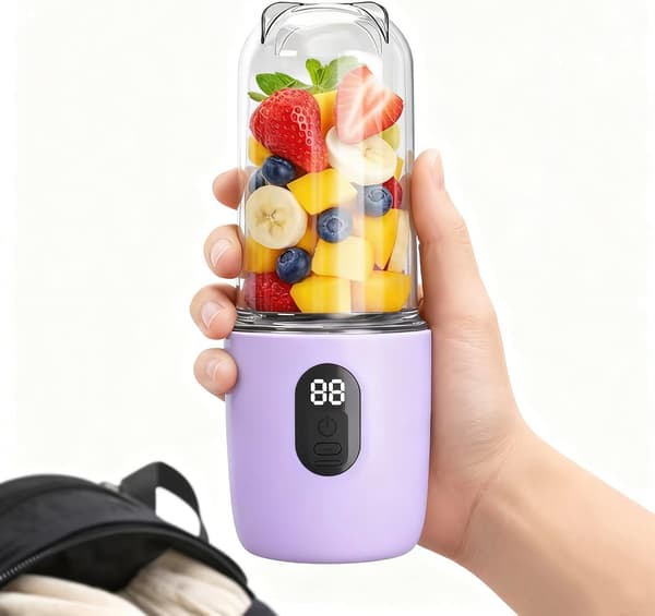 Bærbar blender til shakes og smoothies, 17oz USB-C genopladelig minimixer med 16 knive, LED-strømdisplay, sikkerhedslås
