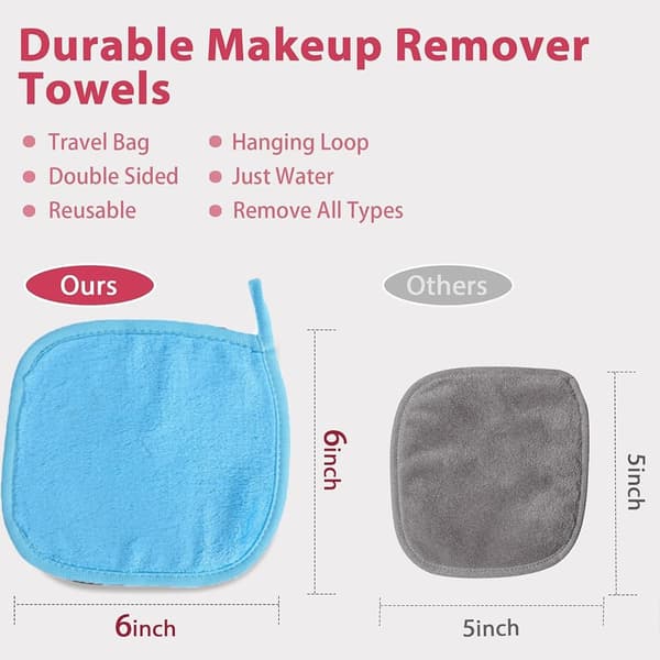 Makeupfjernerhåndklæde, 6\" x 6\" Genanvendelig og Bærbar Makeup Ansigtsserviet til Ansigtsvask Mikrofiber Vaskeklud (1 pakke, blå) Blue