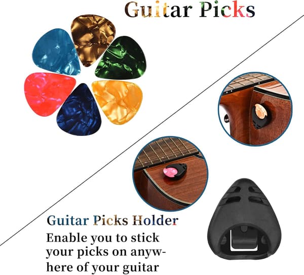 Gitarr Capo, Gitarrplektrum, Gitarrtillbehör, Gitarrstämmare för alla instrument Clip-on elektronisk stämmare för gitarr bas ukulele fiol mandolin banjo