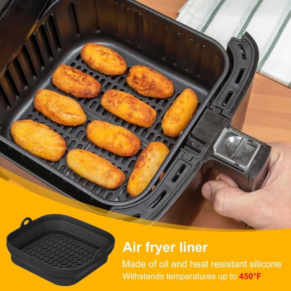 2 stk. Airfryer Silikonegryde, 21x20,3x5cm – Sammenfoldelig Bageform, Ovn- & Mikrobølgesikker, Genanvendelig – Sort