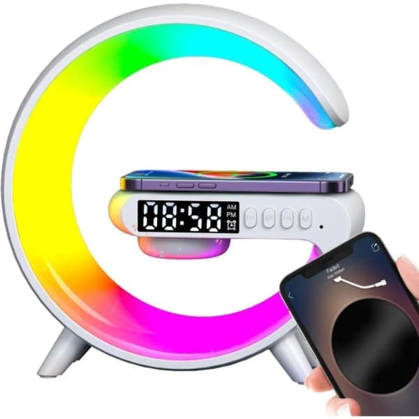 Wireless Speaker Charger 3-in-1 Bedside Lamp with Alarm Clock Speaker Night Light Wireless Speaker Charger LED Lamp Bedroom Atmosphere