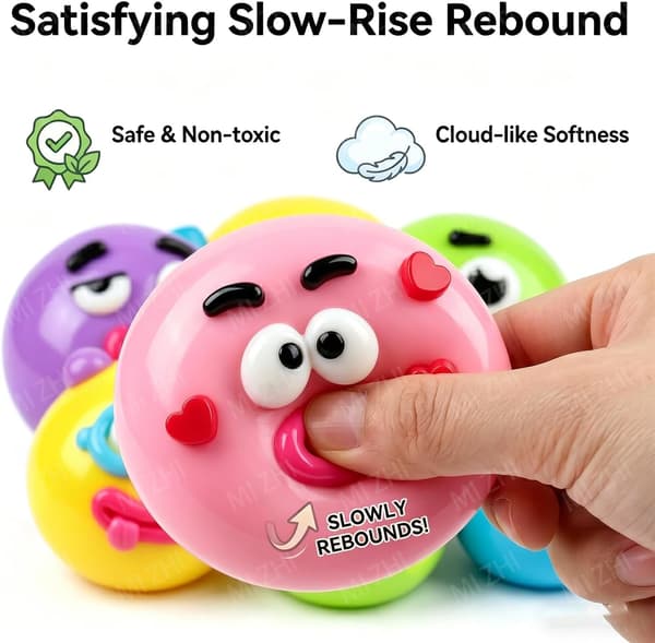 5 stk. blandede farver hundefjæs Squishy Slow Rise Stressbold – Sødt sensorisk legetøj til voksne mod angst Mixed