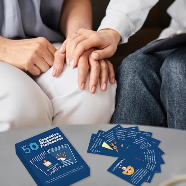 Kognitive Forvrængnings Flashcards, 50 Kort til Mental Sundhed og Genkendelse af Tankemønstre, Blå