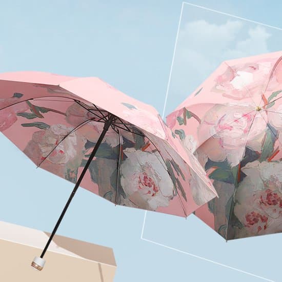 Dobbeltlags Solparaply – UPF50+ Sort UV-beskyttelse – Vindtæt – Sammenfoldelig Paraply – Bærbar & Vindafvisende – Dobbeltsidet Blomsterprint