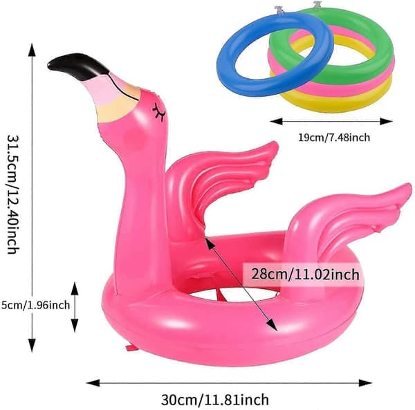 Oppustelig flamingo poolring kasteleg til børn, poolfest ringkasteleg [D]