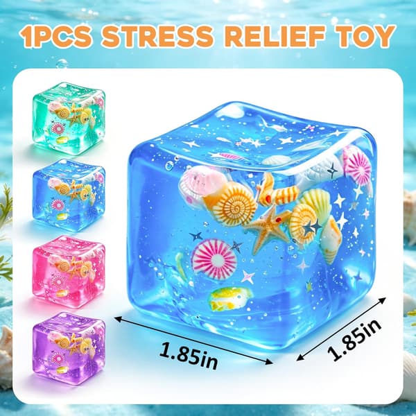 Ice Cube Squishy Stressboll, Långsamt Stigande Sensorisk Leksak med Snäcka, Ångestlindring för Vuxna Tonåringar Barn – Blå Blue
