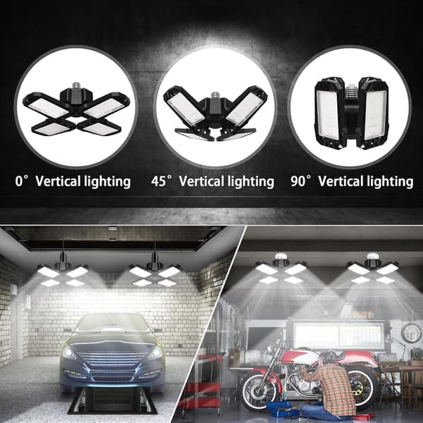 2-pack 150W LED Garage Lighting - 15000LM 6500K Workshop Lights with 4 Adjustable Panels, E26/E27 Base for Warehouse Basement