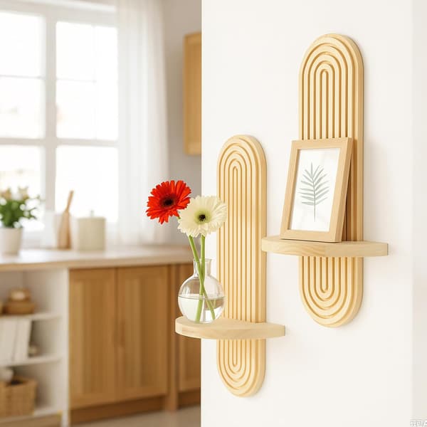 Boho Regnbågsbåge Flytande Hyllor – 2-pack Handgjorda Väggförvaring i Massivt Trä för Barnkammare Vardagsrum Sovrum