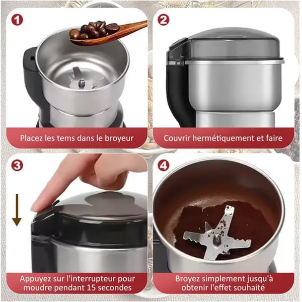 Elektrisk kaffekværn, sølvfarvet krydderikværn, one-touch til formaling af kaffebønner, krydderier, tørrede urter, nødder osv.