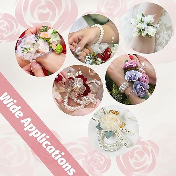 6 STK Håndleddscorsage-armbånd, Elastiske Perle-håndleddscorsager DIY Blomsterperle-armbånd til Bryllupsfest Brud Brudepike