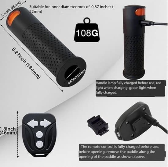 Bike Turn Signals - E-scooter Turn Signals - Handlebar Lights - USB Rechargeable - Wireless Remote Control - IPX5 Waterproof - Black