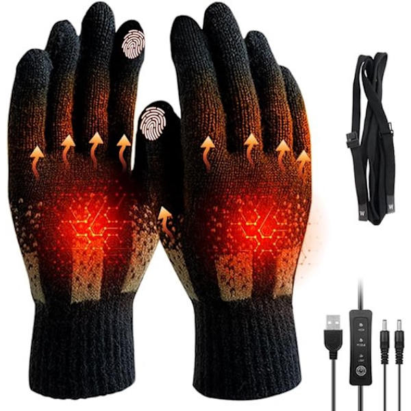 Handsker - Opvarmede handsker - Vinter touchscreen handsker - Vaskbare vinterhandsker - USB fuldfinger opvarmede - Indendørs - Kontor - Arbejde - Sort