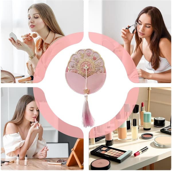 Fickspegel – Elegant sminkspegel med blommönster, kompakt och bärbar resespegel