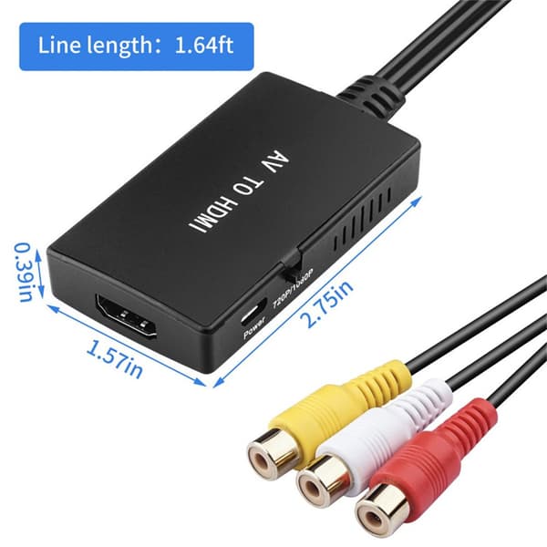 RCA til HDMI-konverter, komposit til HDMI-adapter understøtter 1080P PAL/NTSC