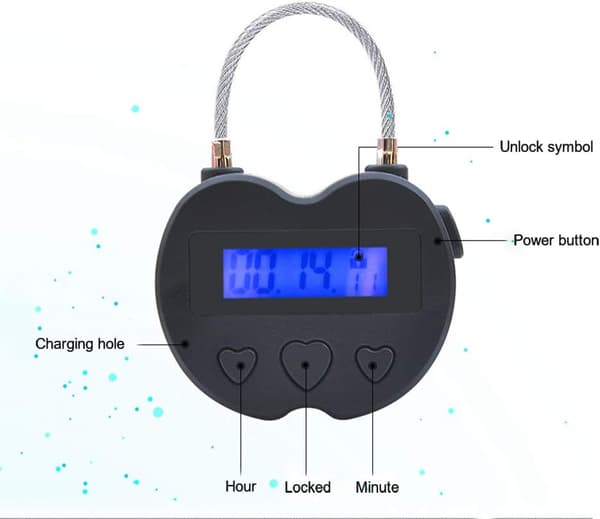 Tidslås LCD-skærm Tidslås Multifunktionel elektronisk timer, USB genopladelig timerhængelås (sort)
