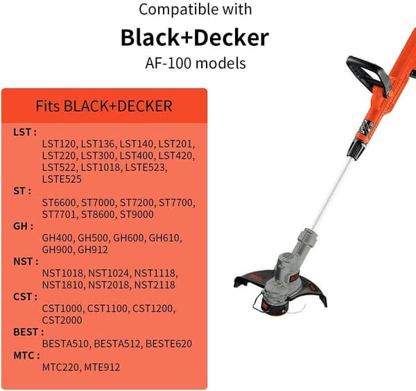 Trimmertråd til Black and Decker Trimmer/Kantklipper, AF-100, 6 spoler, 1 hætte, 1 fjeder