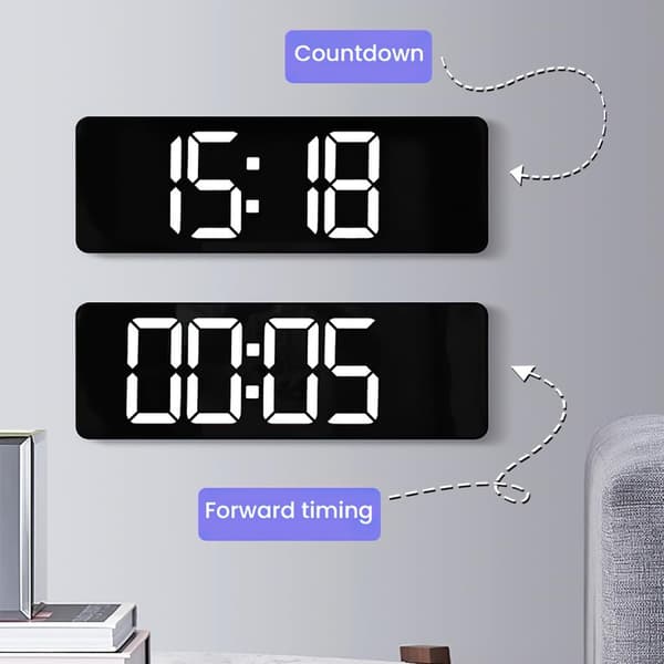 16-tums väggmonterad väckarklocka, digital klocka med timer och alarmfunktion, stor LED-display, RGB-färg.