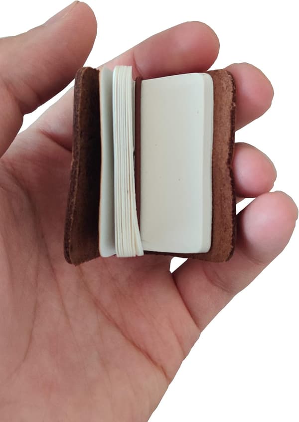 Miniature Notesbog - Håndlavet Læderomslag med Bogindlæg, Bærbar Rejsedagbog.