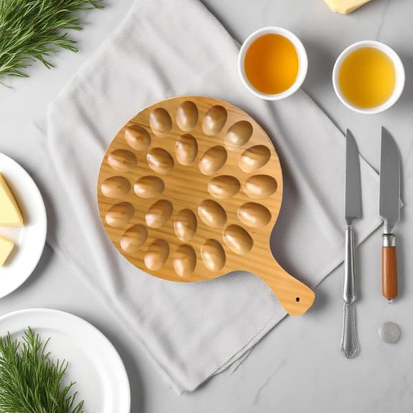 Trebrett for fylte egg, 24-hulls brett med håndtak, elegant korn, ideelt for servering og utstilling, langvarig konstruksjon