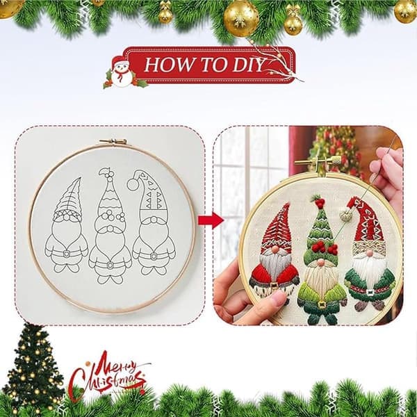 Christmas Embroidery Kit, Cross Stitch Material DIY Kit for Adults, Includes Three Santa Claus Patterns, Beginner Set, Christmas Decoration Gift