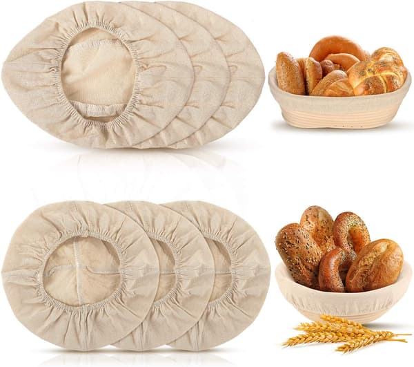 6 st 25 cm brödbanneton jäskorg tygfoder set rund och oval bakdeg bröd brotform skyddande foder naturlig rotting banneton jäsning