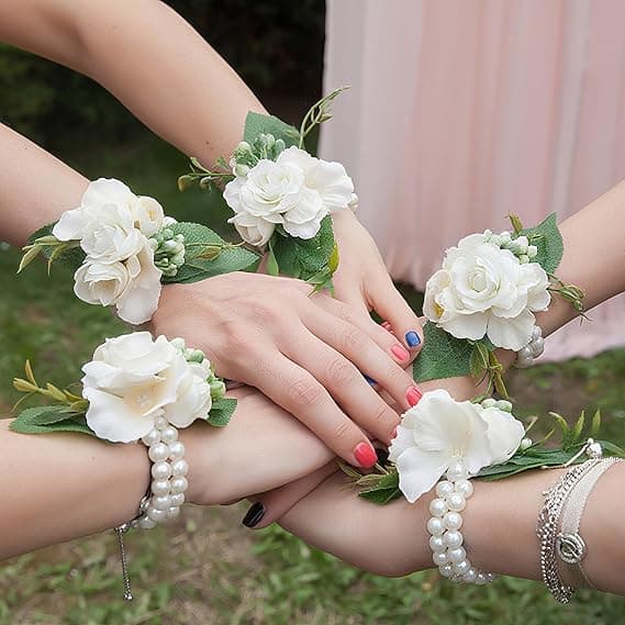 6 STK Håndleddscorsage-armbånd, Elastiske Perle-håndleddscorsager DIY Blomsterperle-armbånd til Bryllupsfest Brud Brudepike