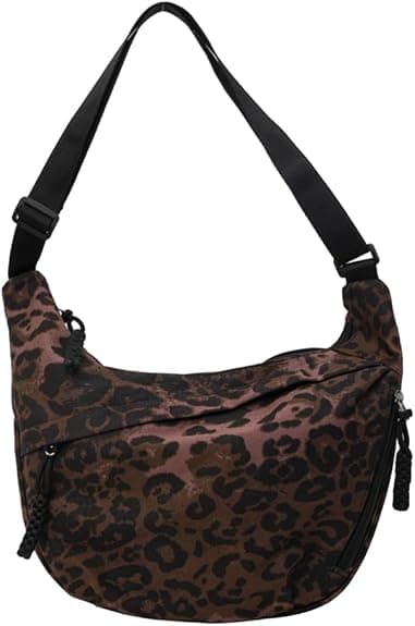 Leopardväska för kvinnor Halvmåne Crossbody-väskor Nylon Luna Måne Dumplingväska Leopardmönstrad Crossbody Hobo Plånbok