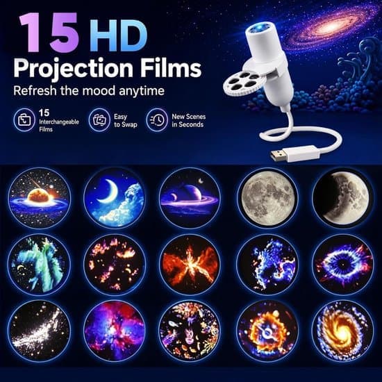 5D Holographic Night Light Projector – Holographic Projection Night Light – Starry Sky Projector – Plug-and-Play – 360° Adjustable – USB Powered