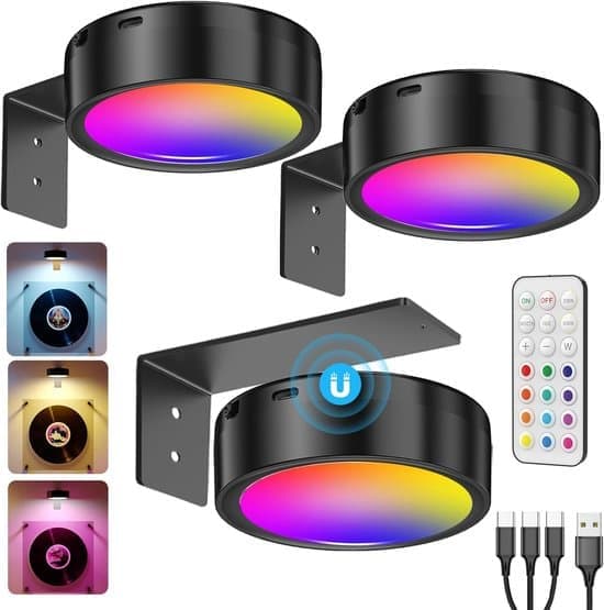 Wall Lamp - Wireless LED - Picture Frame Light - Wall Light - USB Rechargeable - 3-Piece Set - With Remote Control - Battery Operated - Spotlight - Black