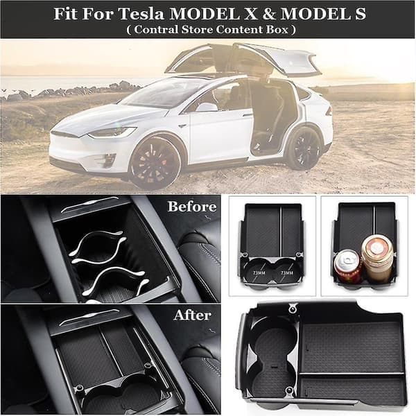 Förvaringslåda Mittkonsol Armstöd Bilorganisatör Halkfri Tesla Model X Model S