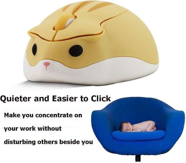 2,4 GHz Wireless Hamster Mouse, Cute Silent Optical USB Mouse, 1200 DPI Portable Wireless Mouse for PC, Laptop, MacBook and Notebook (Yellow)