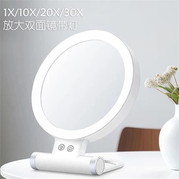 Bærbart genopladeligt makeupspejl med belysning 1X/10X forstørrelsesspejl foldbart dobbeltsidet desktop LED makeupspejl